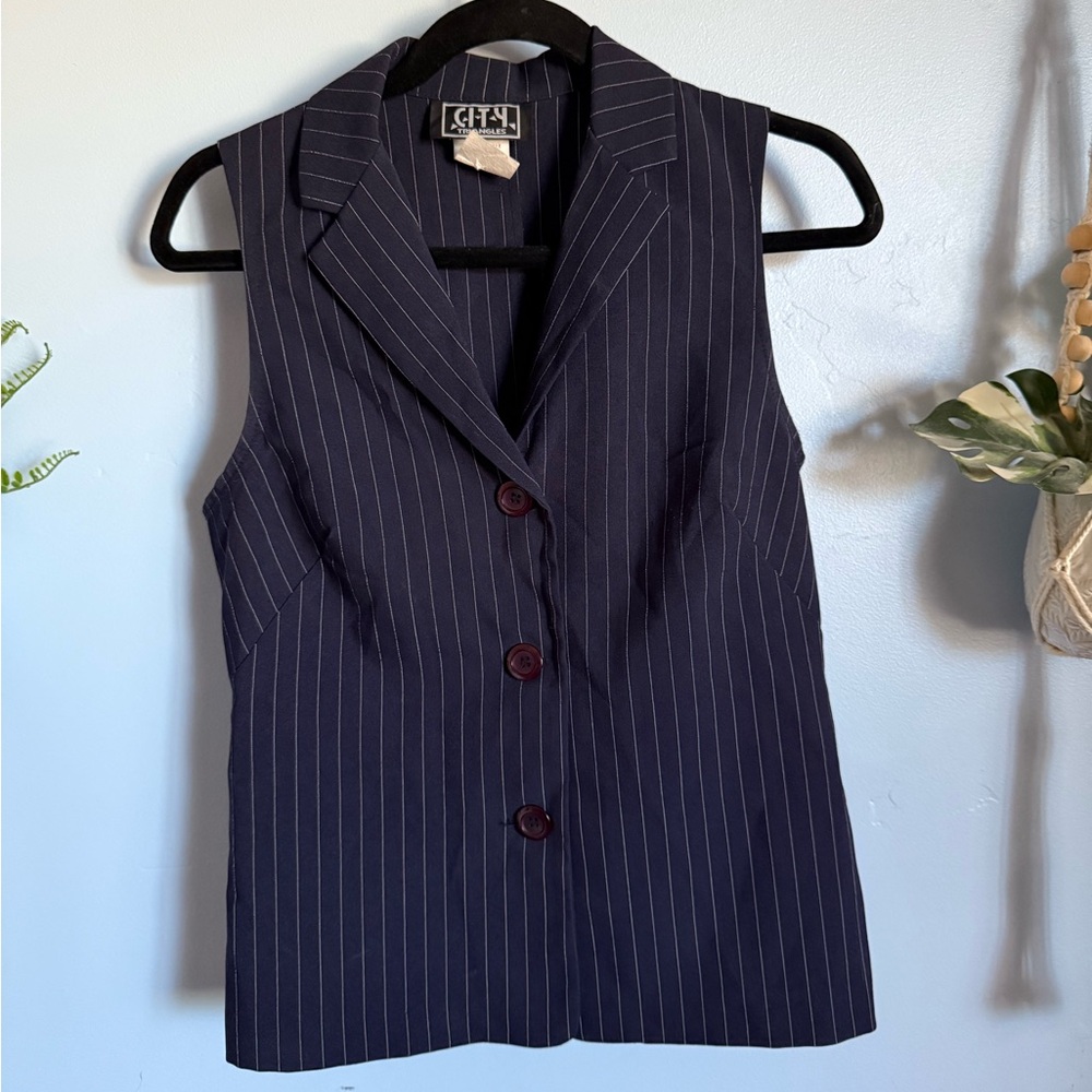 City Triangles Navy Pinstripe Vest